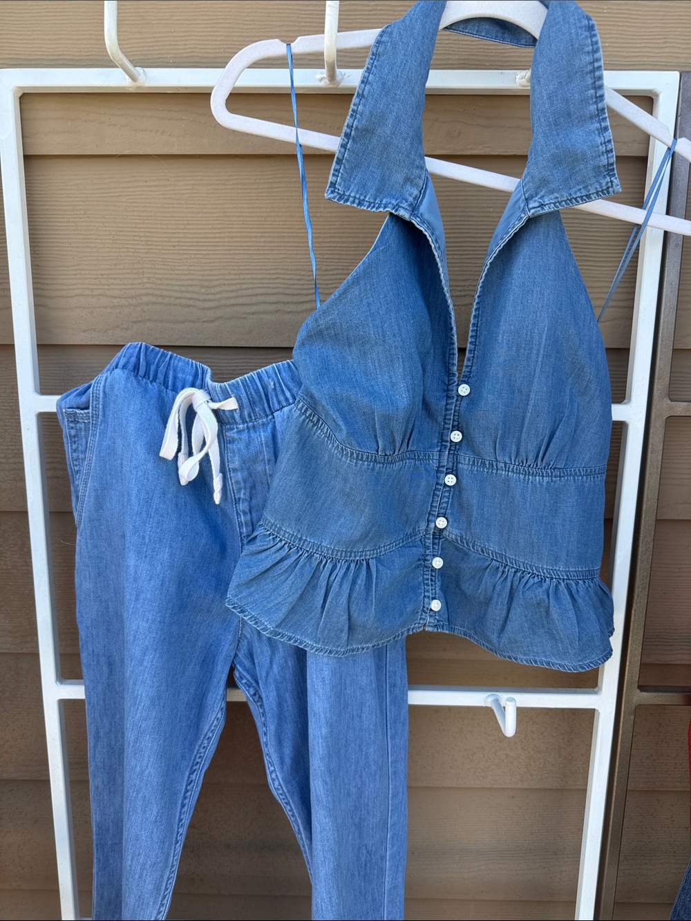 Hollister New Denim lined Button ruffle tailored neck&waist pleated sexy fit S